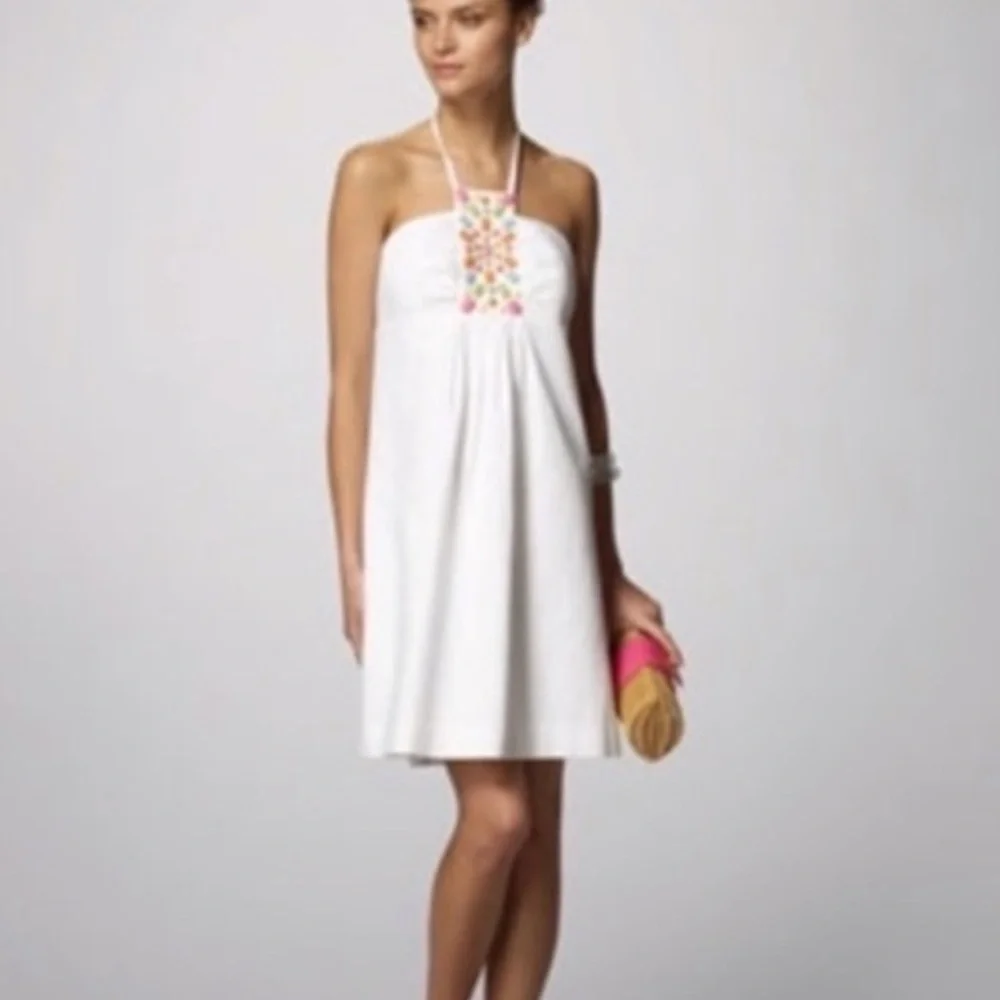 LILLY PULITZER WHITE COTTON EMBELLISHED HALTER DRESS SIZE 8 - Picture 3 of 16